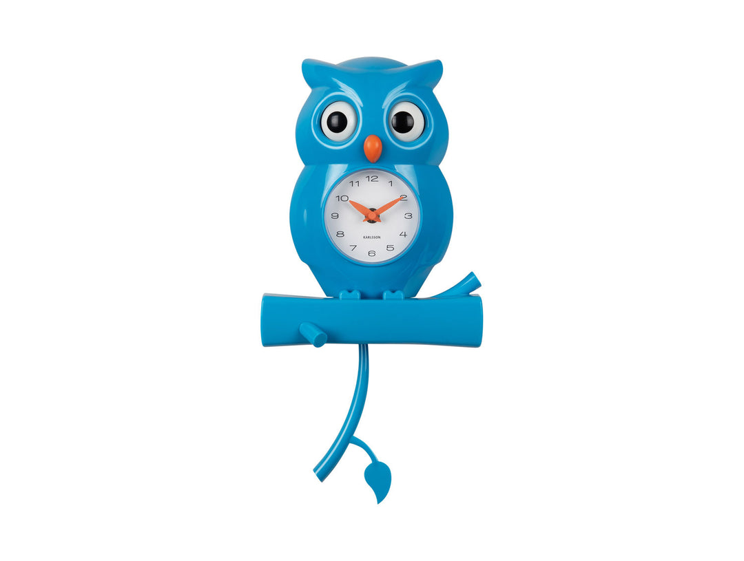 Karlsson Wall clock Owl pendulum ABS bright blue