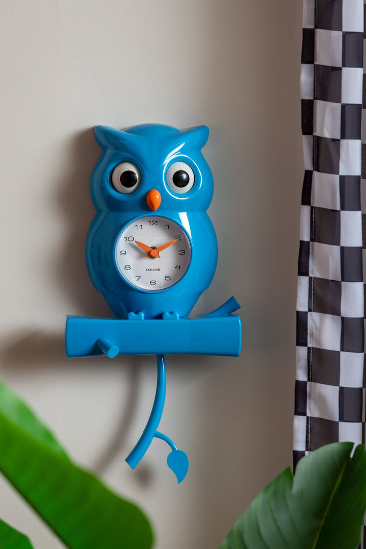 Karlsson Wall clock Owl pendulum ABS bright blue