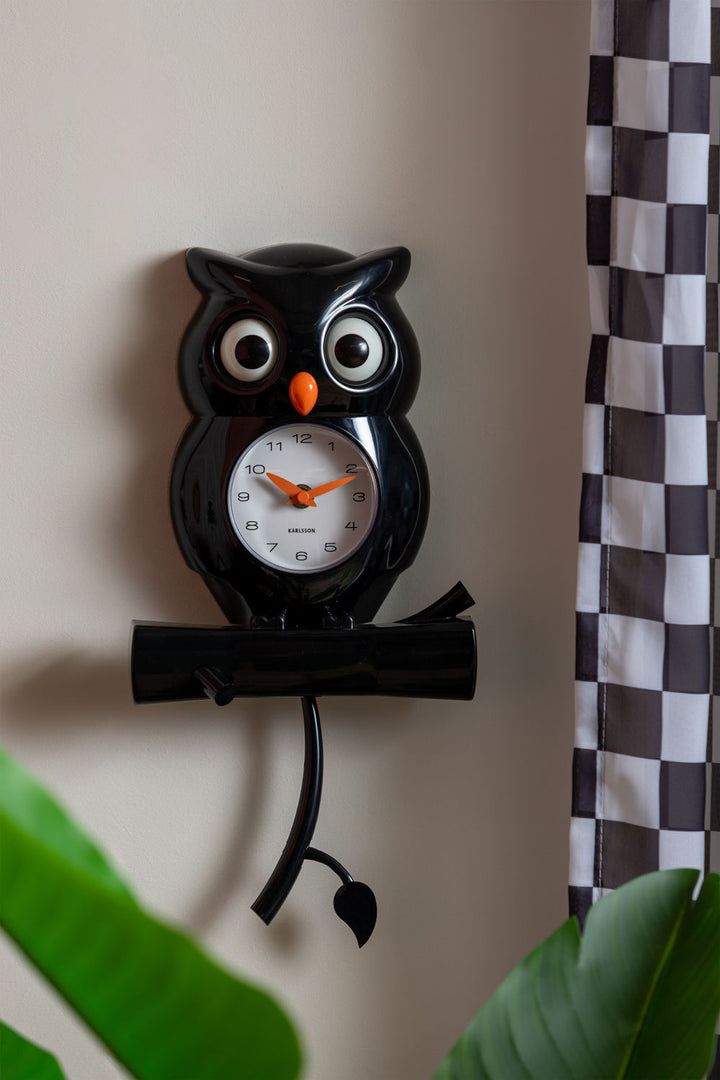 Karlsson Wall clock Owl pendulum ABS black