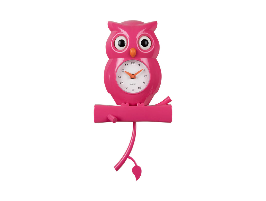 Karlsson Wall clock Owl pendulum ABS bright pink