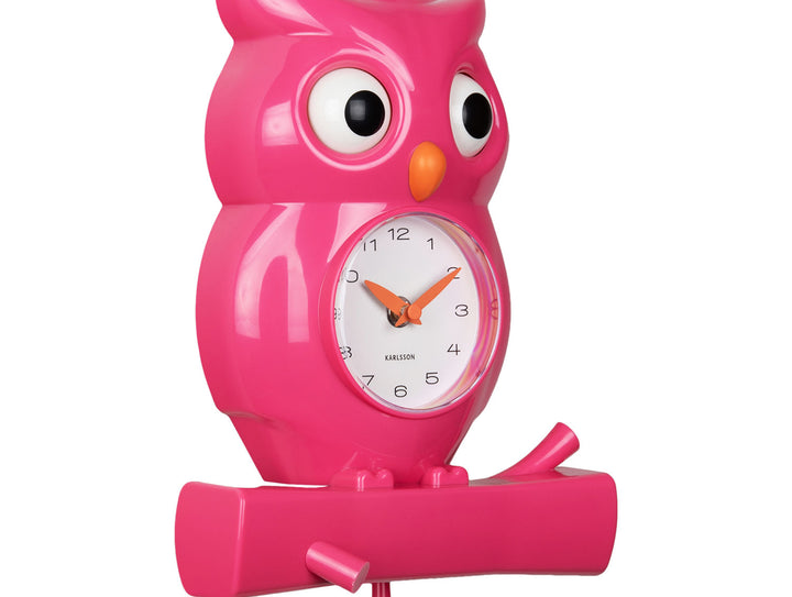 Karlsson Wall clock Owl pendulum ABS bright pink