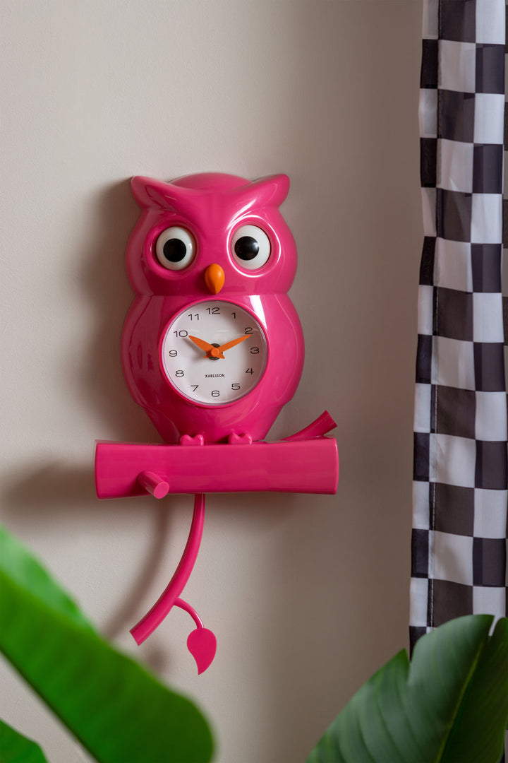 Karlsson Wall clock Owl pendulum ABS bright pink