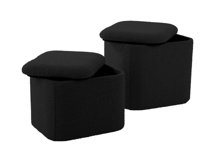 Leitmotiv Pouf set Ada storage bouclé black, set of 2pcs