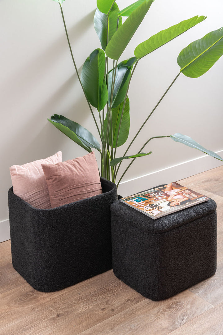 Leitmotiv Pouf set Ada storage bouclé black, set of 2pcs