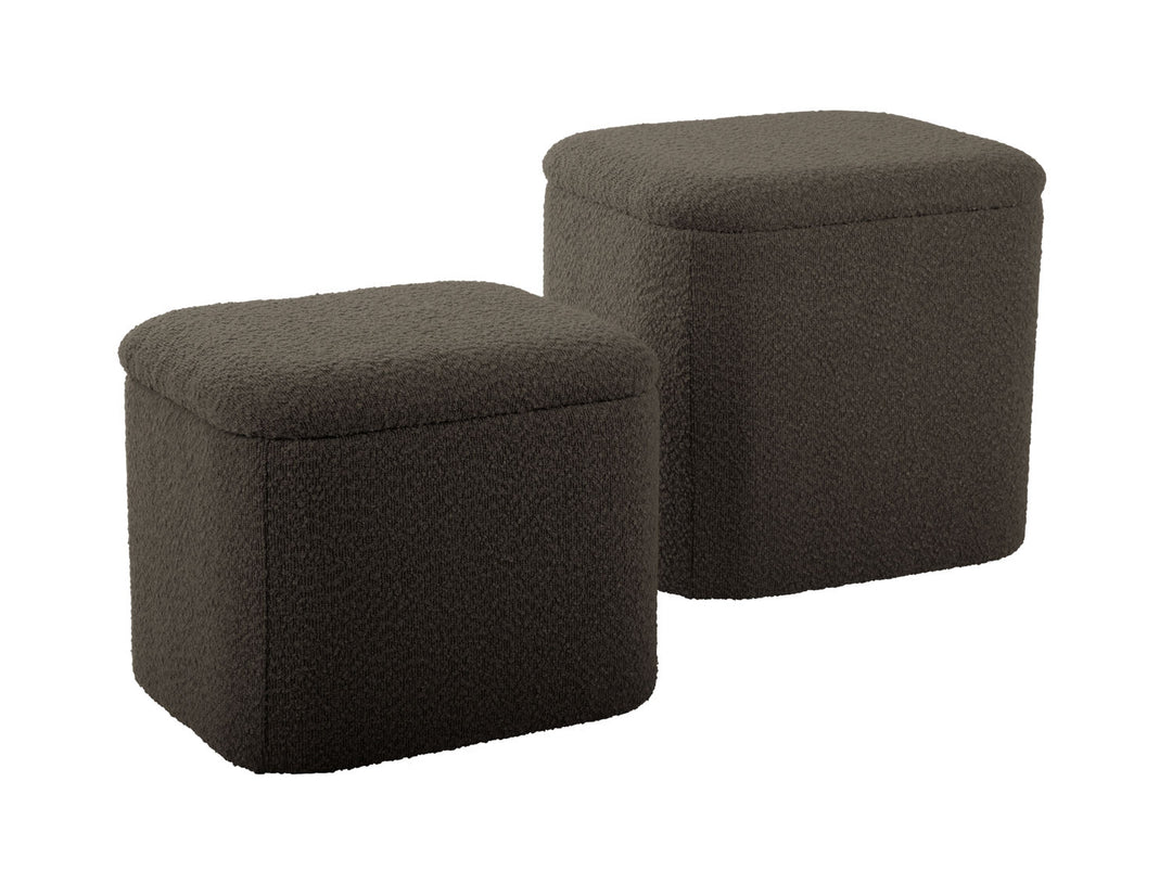 Leitmotiv Pouf set Ada storage bouclé taupe green, set of 2pcs