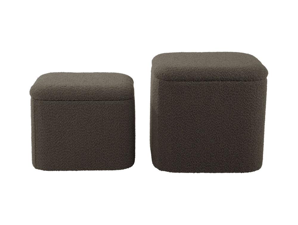 Leitmotiv Pouf set Ada storage bouclé taupe green, set of 2pcs