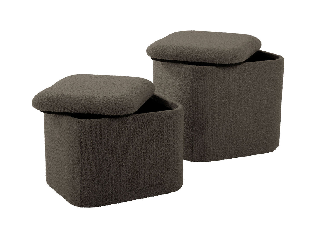 Leitmotiv Pouf set Ada storage bouclé taupe green, set of 2pcs
