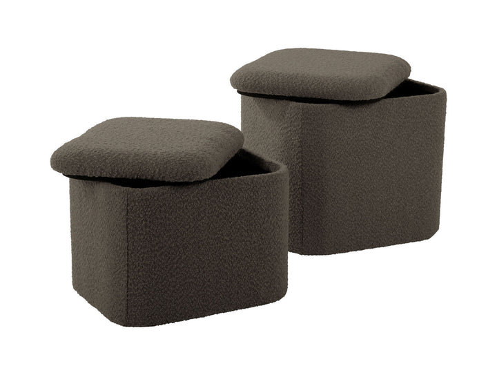 Leitmotiv Pouf set Ada storage bouclé taupe green, set of 2pcs