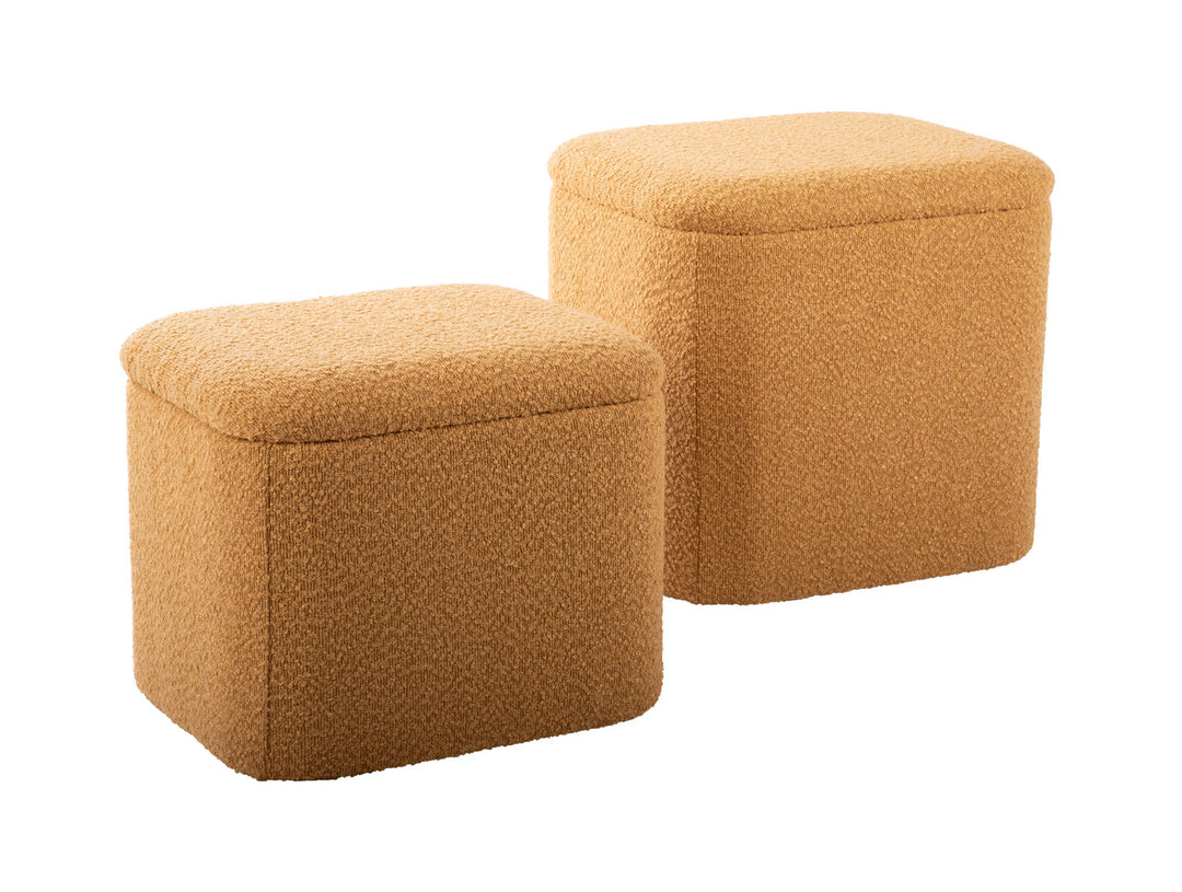 Leitmotiv Pouf set Ada storage bouclé ochre yellow, set of 2pcs
