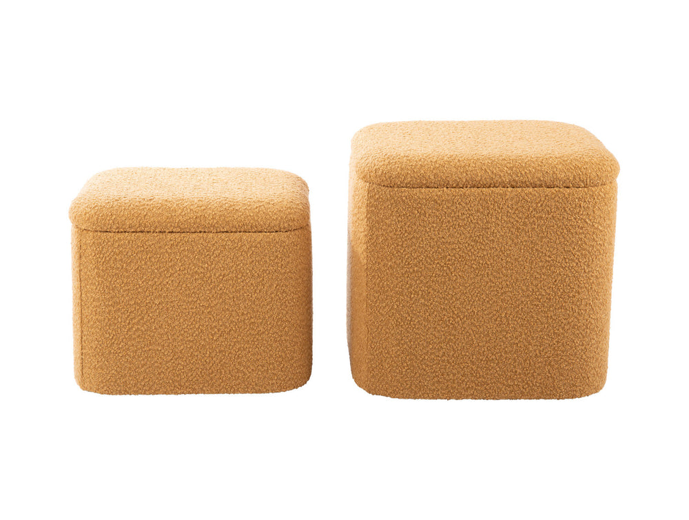 Leitmotiv Pouf set Ada storage bouclé ochre yellow, set of 2pcs