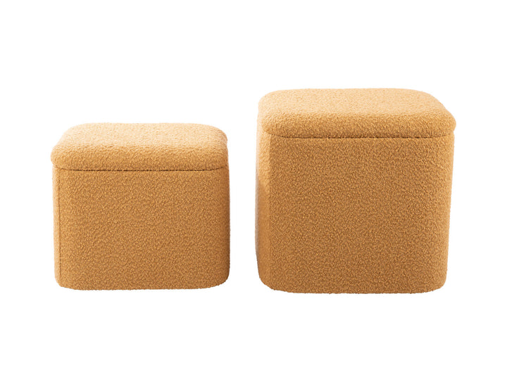 Leitmotiv Pouf set Ada storage bouclé ochre yellow, set of 2pcs
