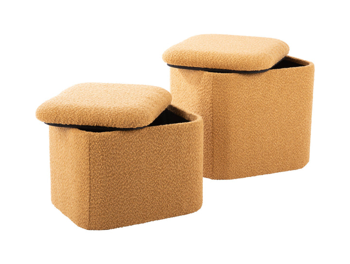 Leitmotiv Pouf set Ada storage bouclé ochre yellow, set of 2pcs