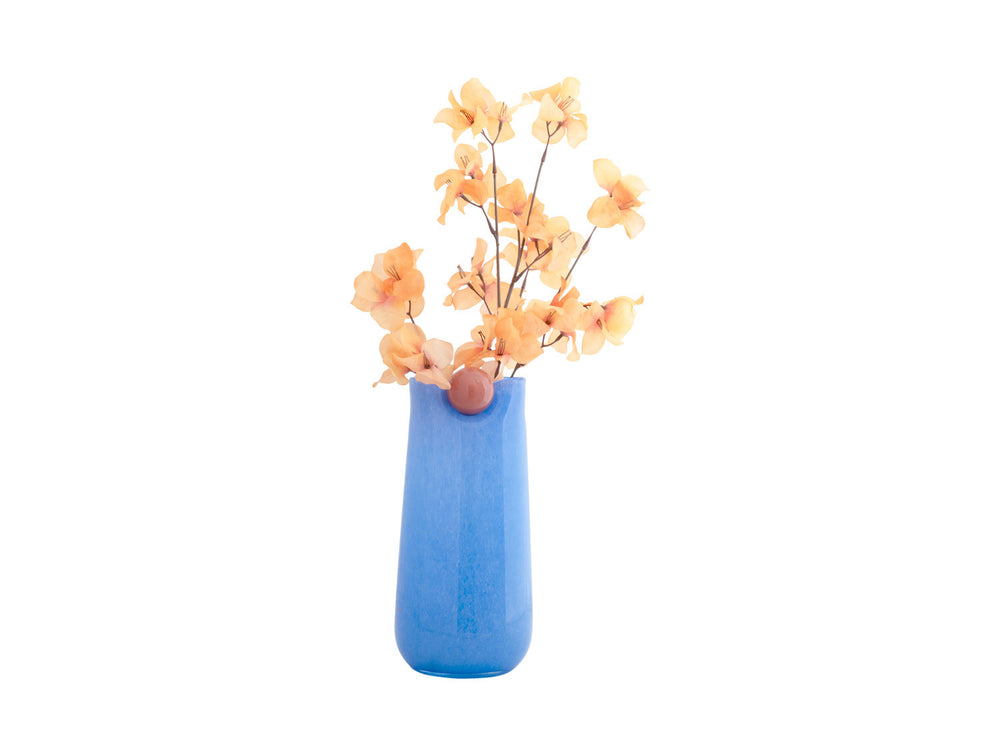 present time Vase Bolita glass large soft blue w. soft orange