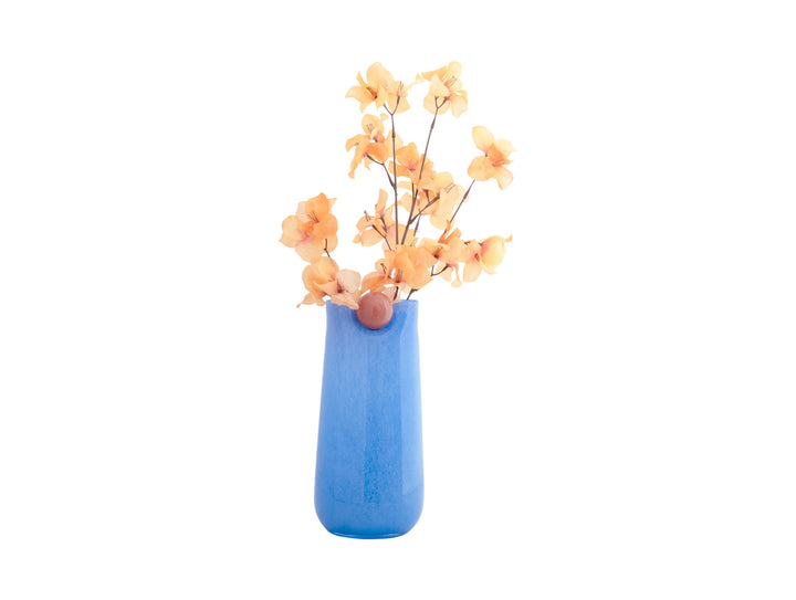 present time Vase Bolita glass large soft blue w. soft orange