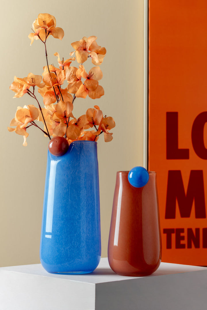 present time Vase Bolita glass large soft blue w. soft orange