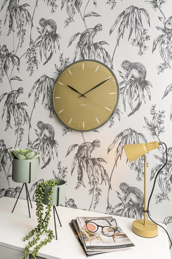 Karlsson Wall clock Leaf mustard yellow, Dome glass