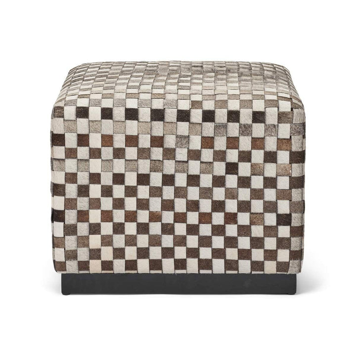 NATURES COLLECTION Puf | Koskind | Premium | Kalvelæder | Cross Check Design | 60x60 cm