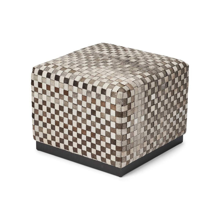 NATURES COLLECTION Puf | Koskind | Premium | Kalvelæder | Cross Check Design | 46x46 cm