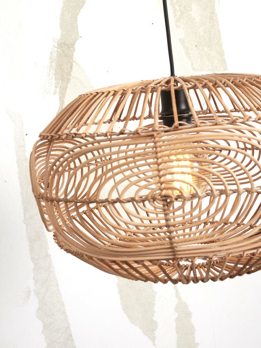 Good & Mojo Gulvlampe Madeira bambus hvid h.176cm/skærm rattan dia.48xh.30cm. nat.