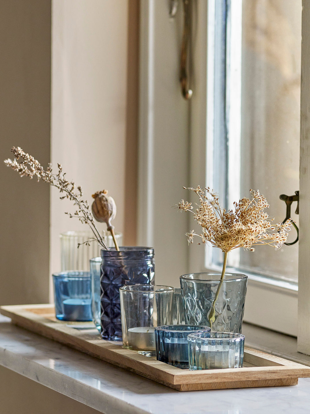 Bloomingville Sanga Bakke m/Fyrfadsstage, Blå, Glas